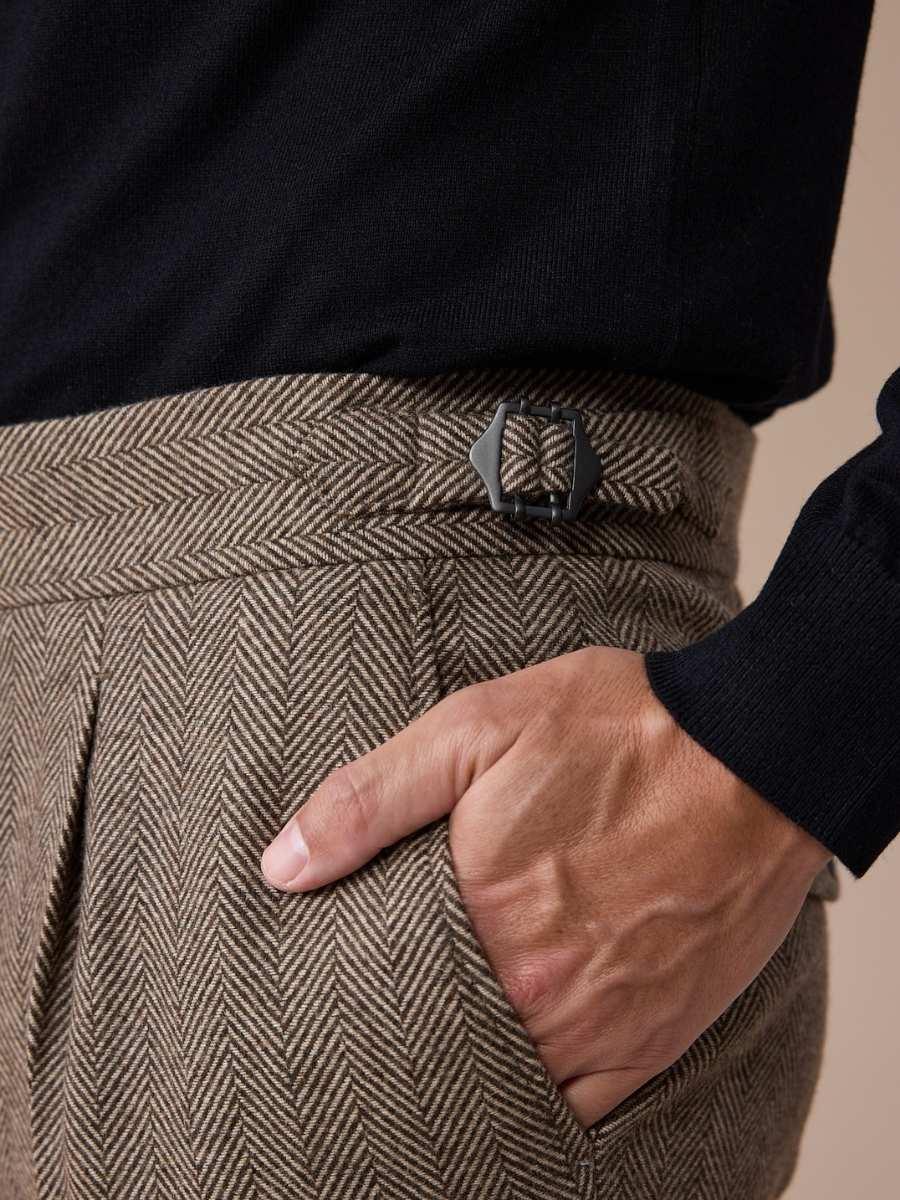 Venice Herringbone Wool Pleated Pants
