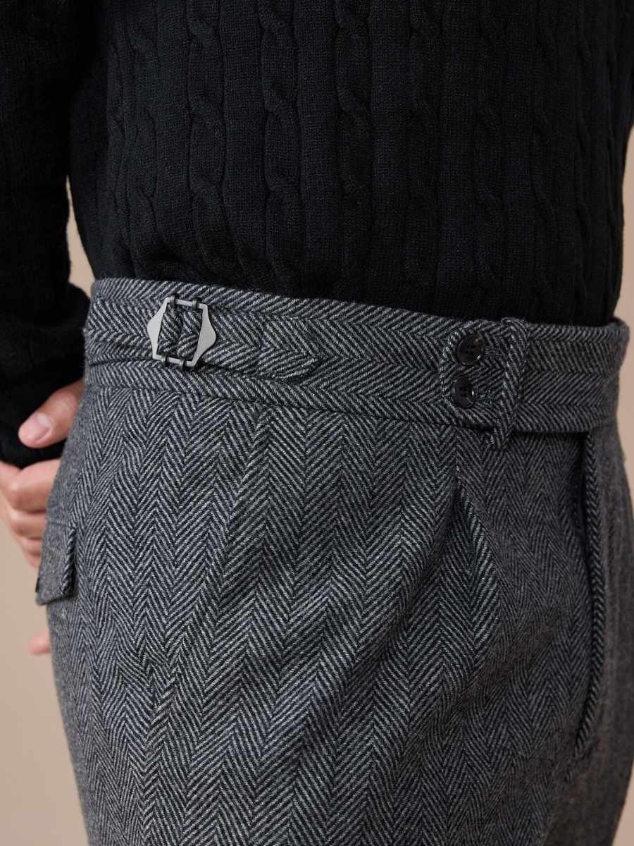 Venice Herringbone Wool Pleated Pants