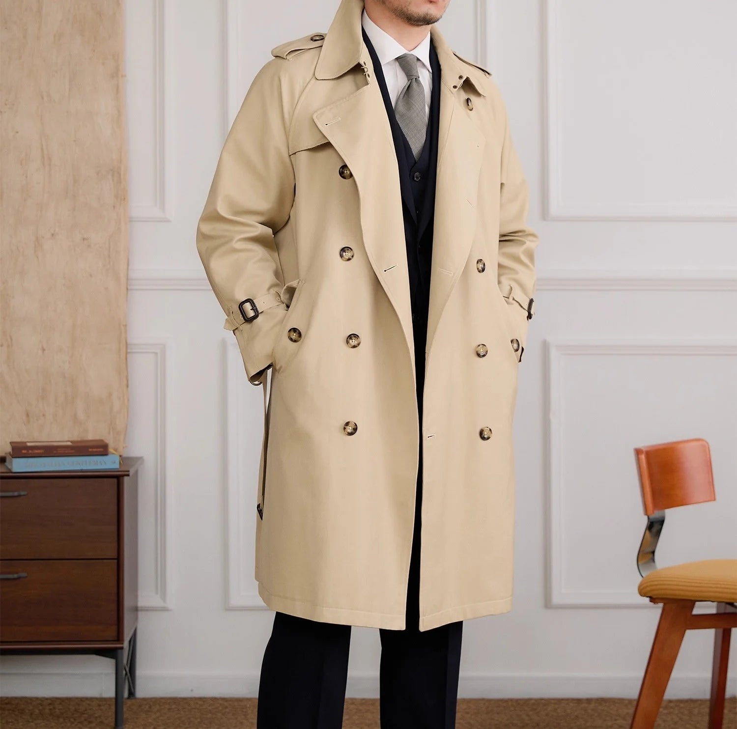 Regents Cotton Blend Double Breasted Trench Coat